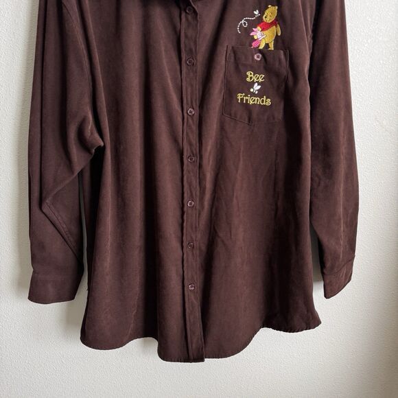 Vintage Disney Top Womens 1X Brown Button Up Shirt Winnie The Pooh Embroidered - Picture 3 of 12